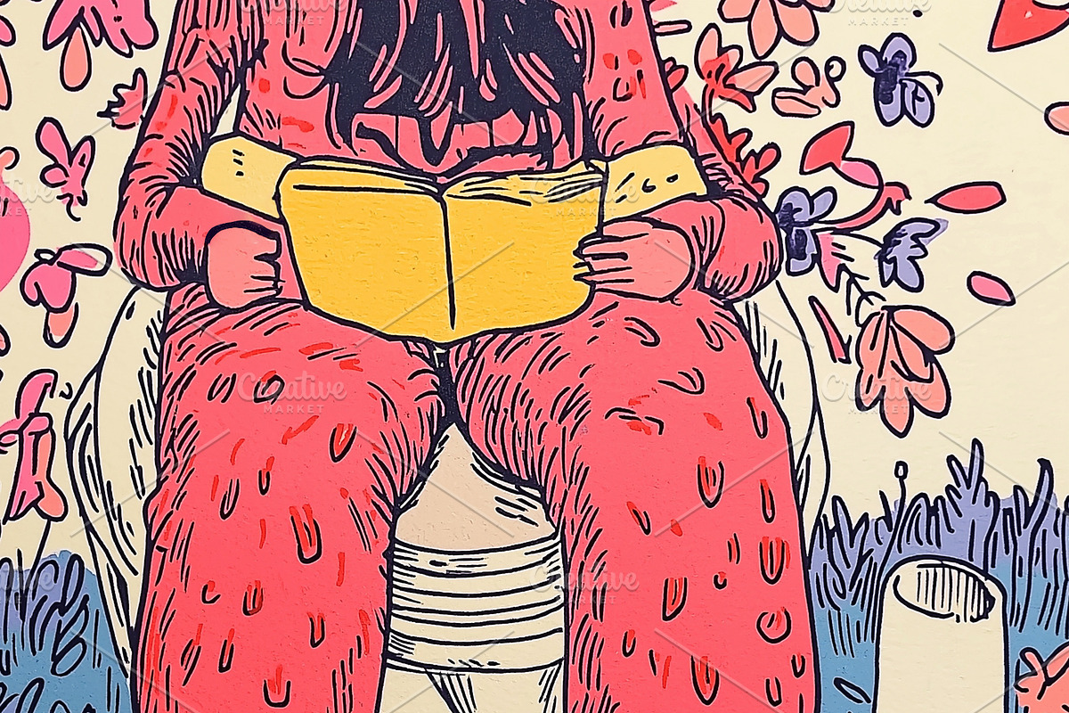 Girl reading a book on a toilet, a Person Illustration by Sybillla
