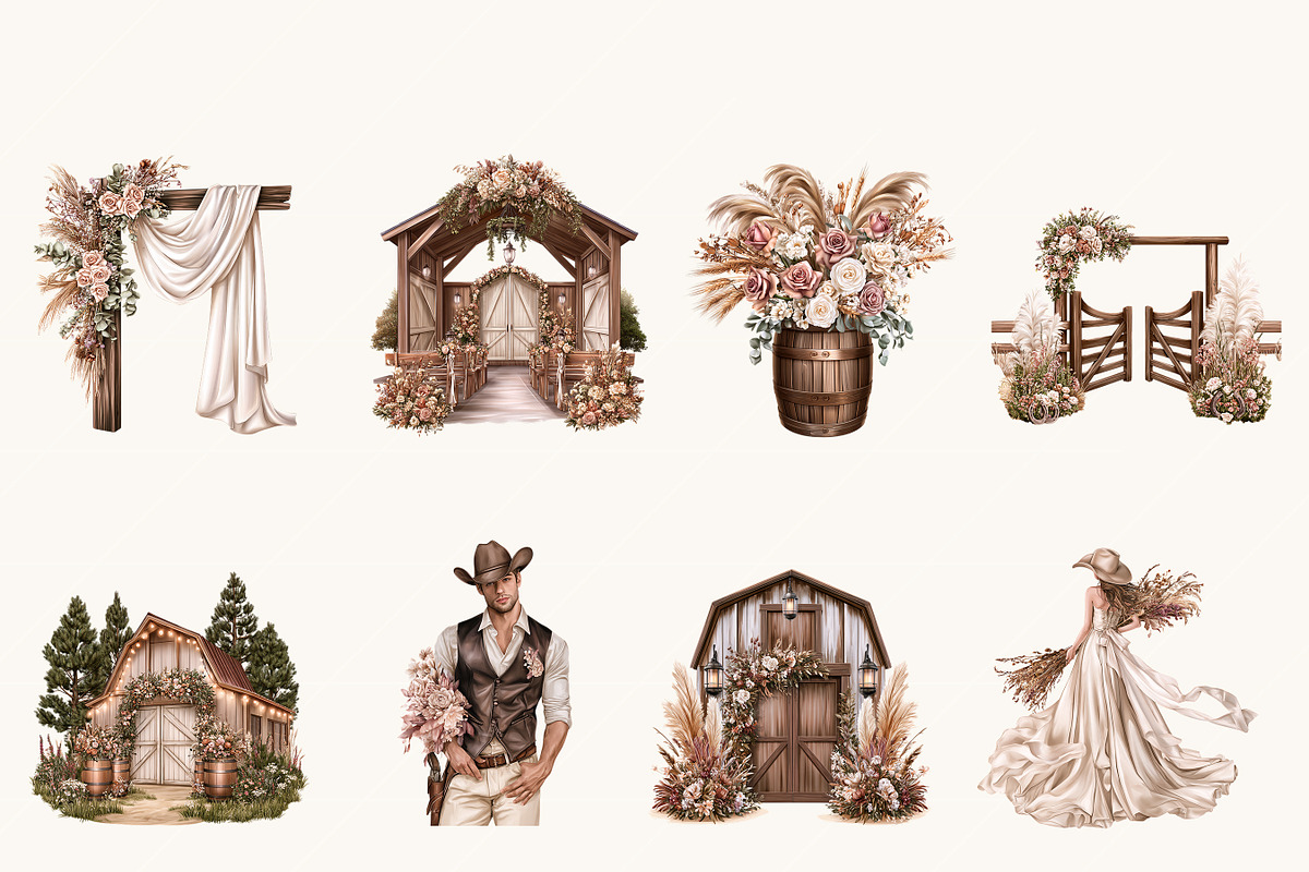 Boho Western Wedding Clipart Bundle, a Person Illustration by BusyDaydesign (Photo 2 of 9)