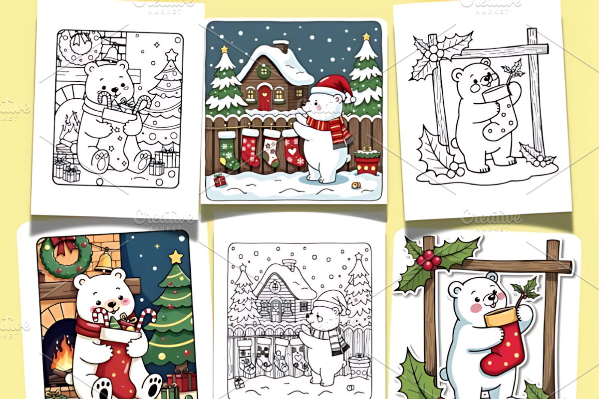Polar Bear Christmas Coloring Page, a Seasonal Illustration by Design ...