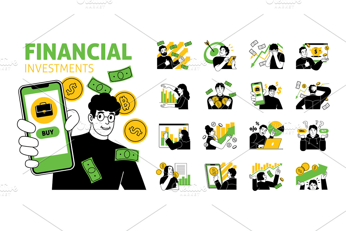 Stock trading. Financial investments, a Finance Illustration by YummyBuum
