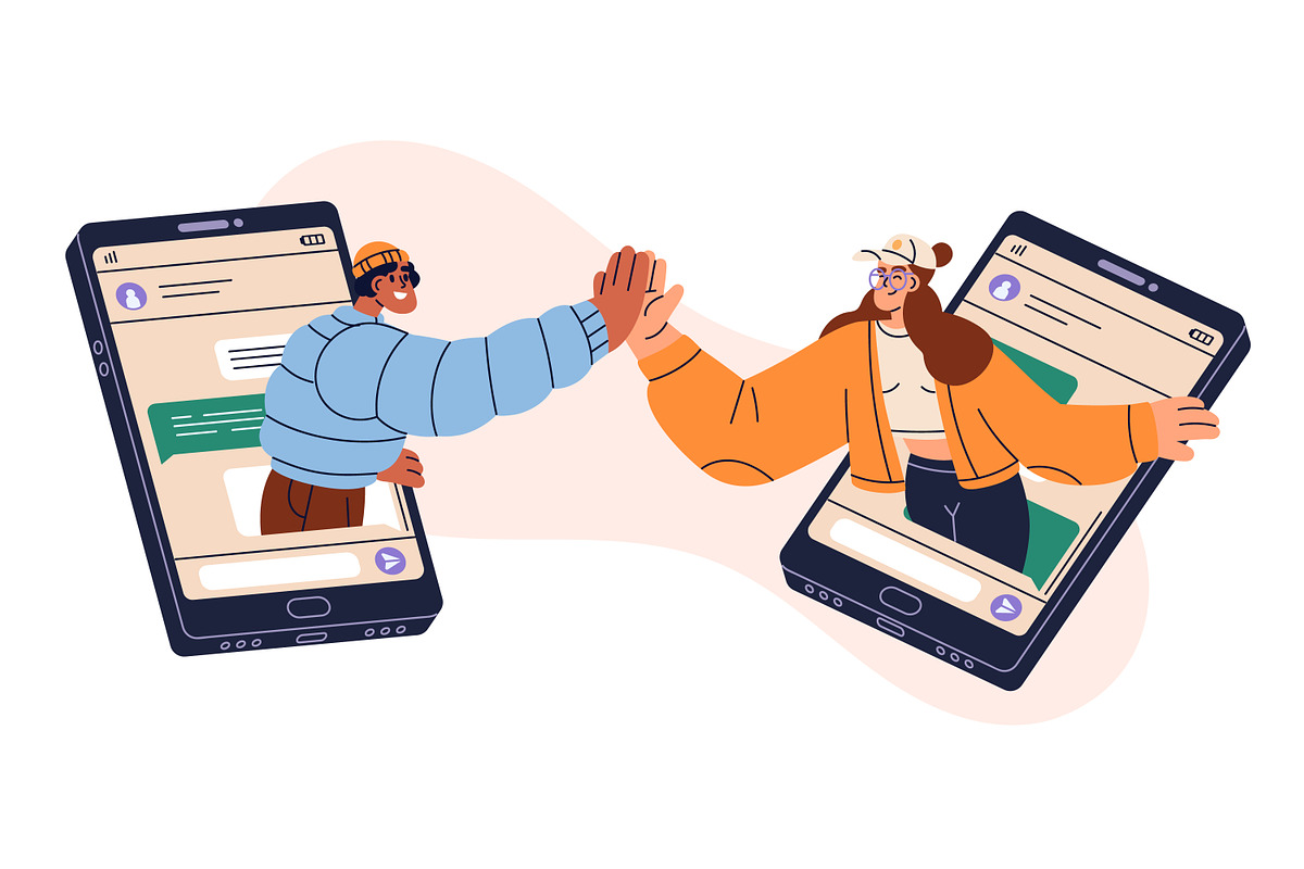 People giving hive five online set, a Technology Illustration by Good Studio (Photo 4 of 4)