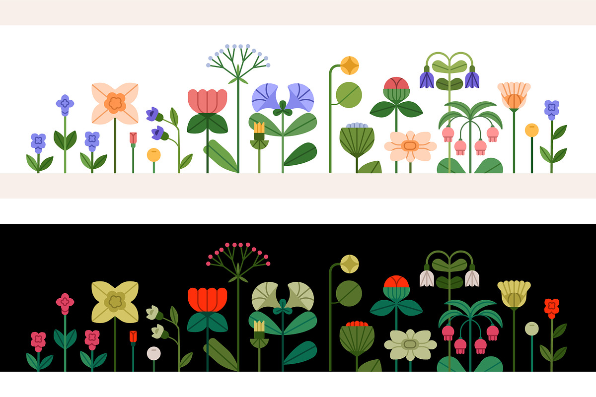 Abstract flowers border, banner, a Decorative Illustration by Good Studio (Photo 2 of 5)