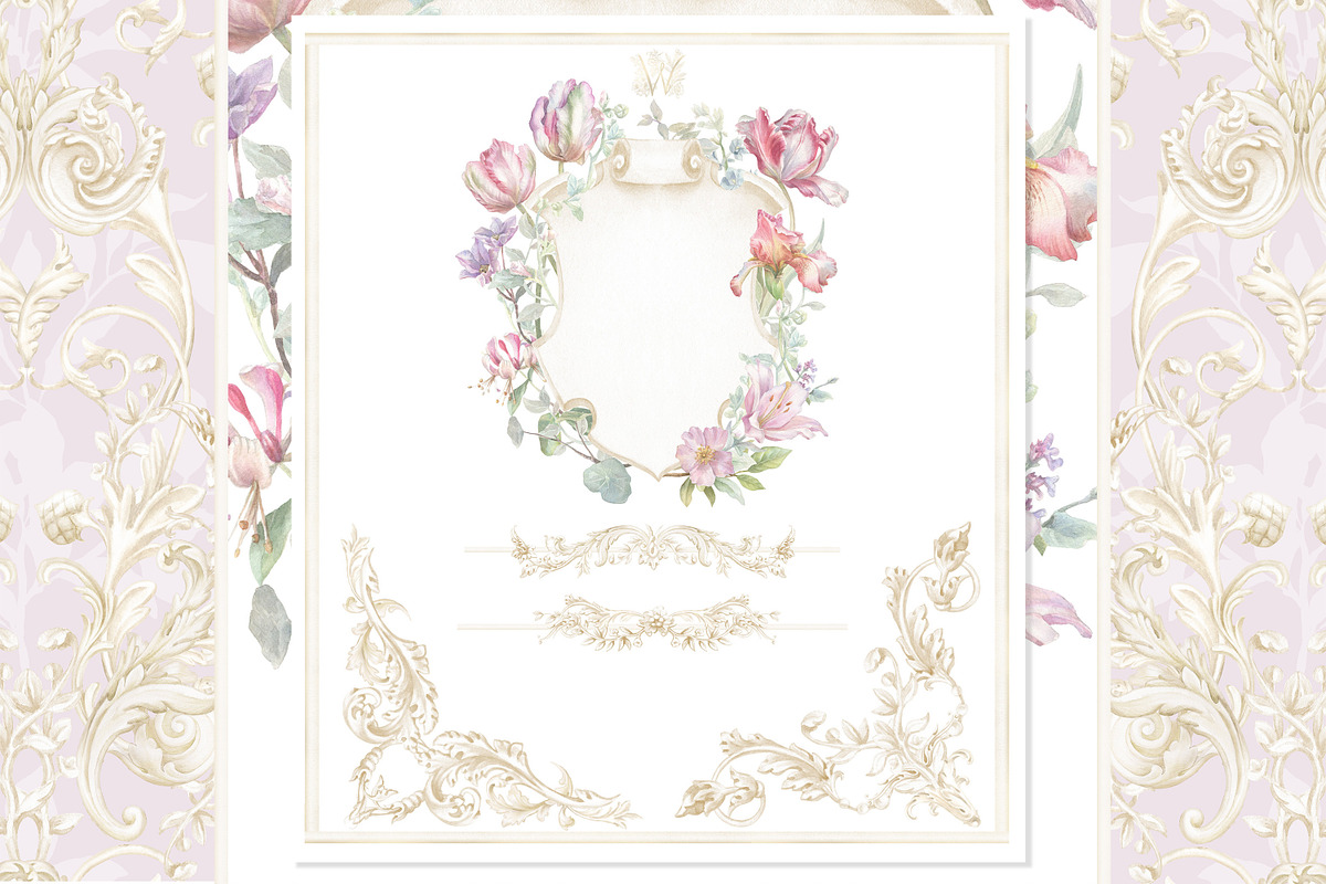 Floral crest hand drawn clipart, a Decorative Illustration by WonderWonder (Photo 2 of 6)