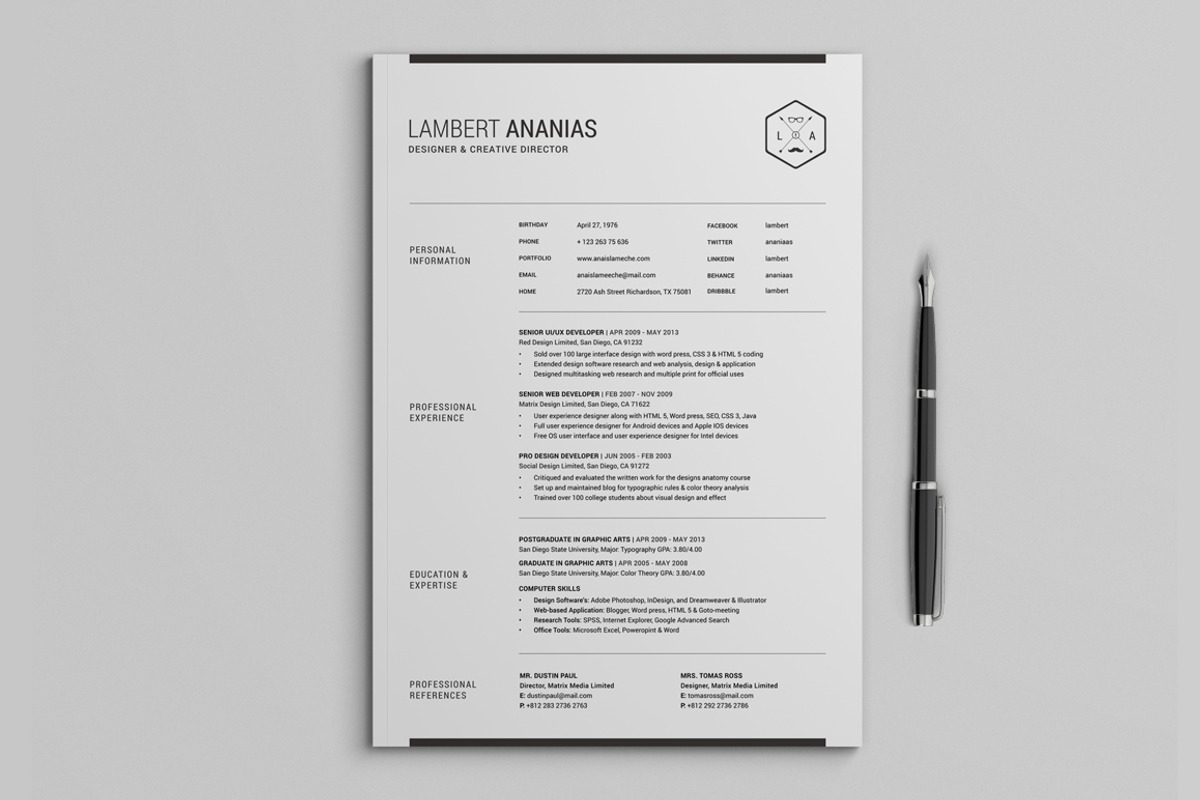 2 Pages Resume CV Pack - Lambert, a Resume Template by SNIPESCIENTIST (Photo 4 of 5)