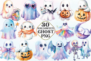 Halloween Iridescent Cute Ghost PNG, an Illustration by CraftArtStudio