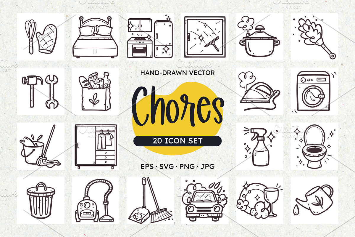 Daily Chores Icon Set, an Outline Icon by insemar (Photo 1 of 5)