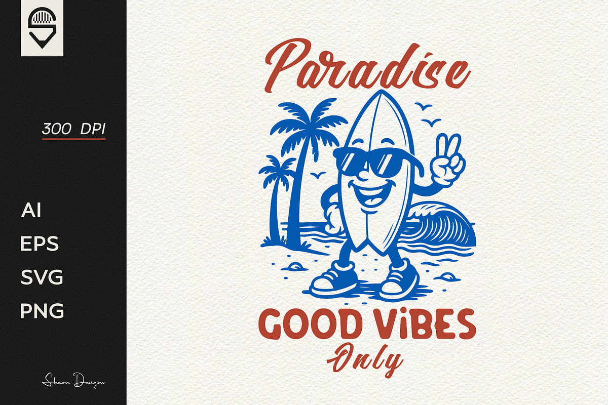 Surfboard character summer vacation, a Graphic by shaondesigns (Photo 1 of 4)