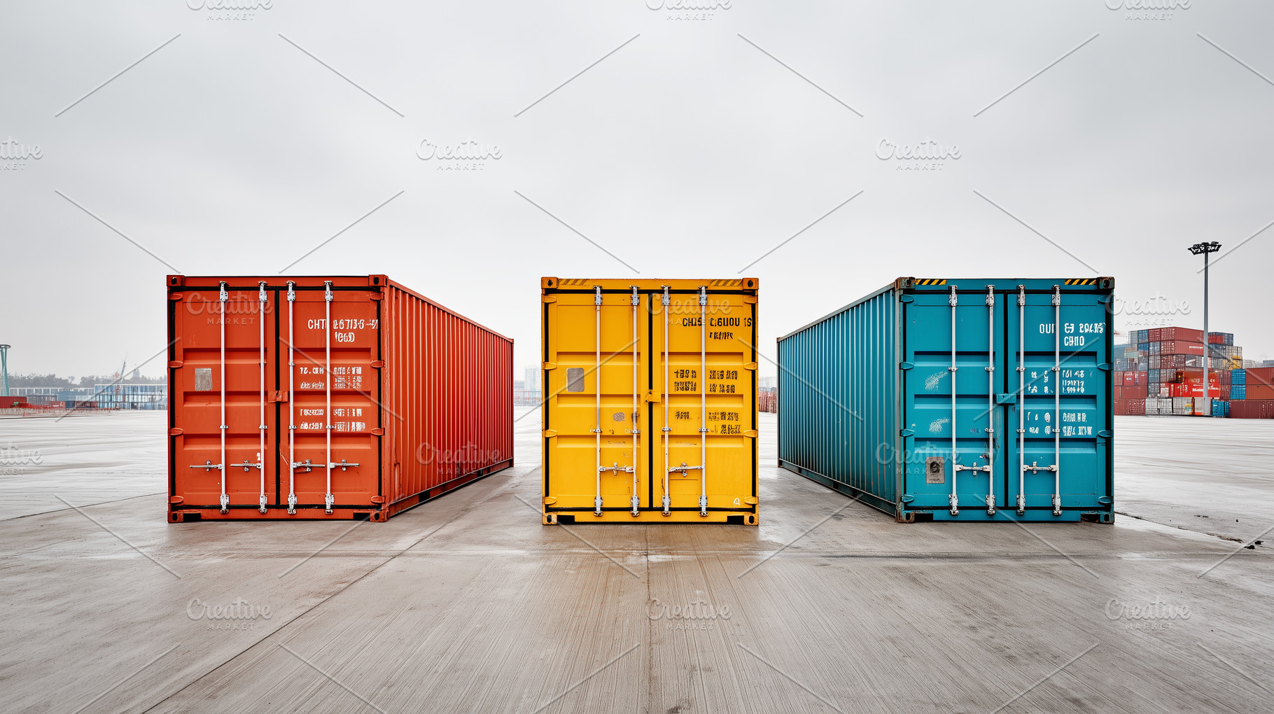 Three colorful shipping containers, a Transportation Photo by MistyDay