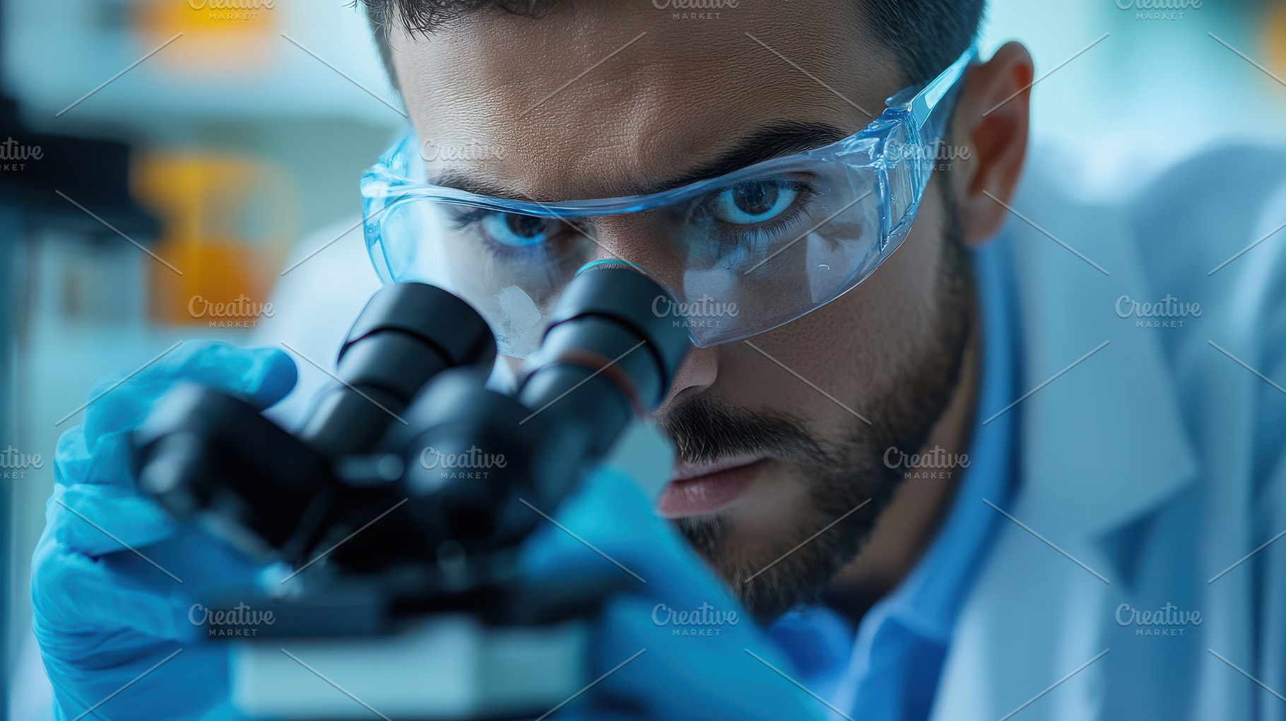Focused scientist examines sample th, a Health & Medical Photo by Pixeness Studio