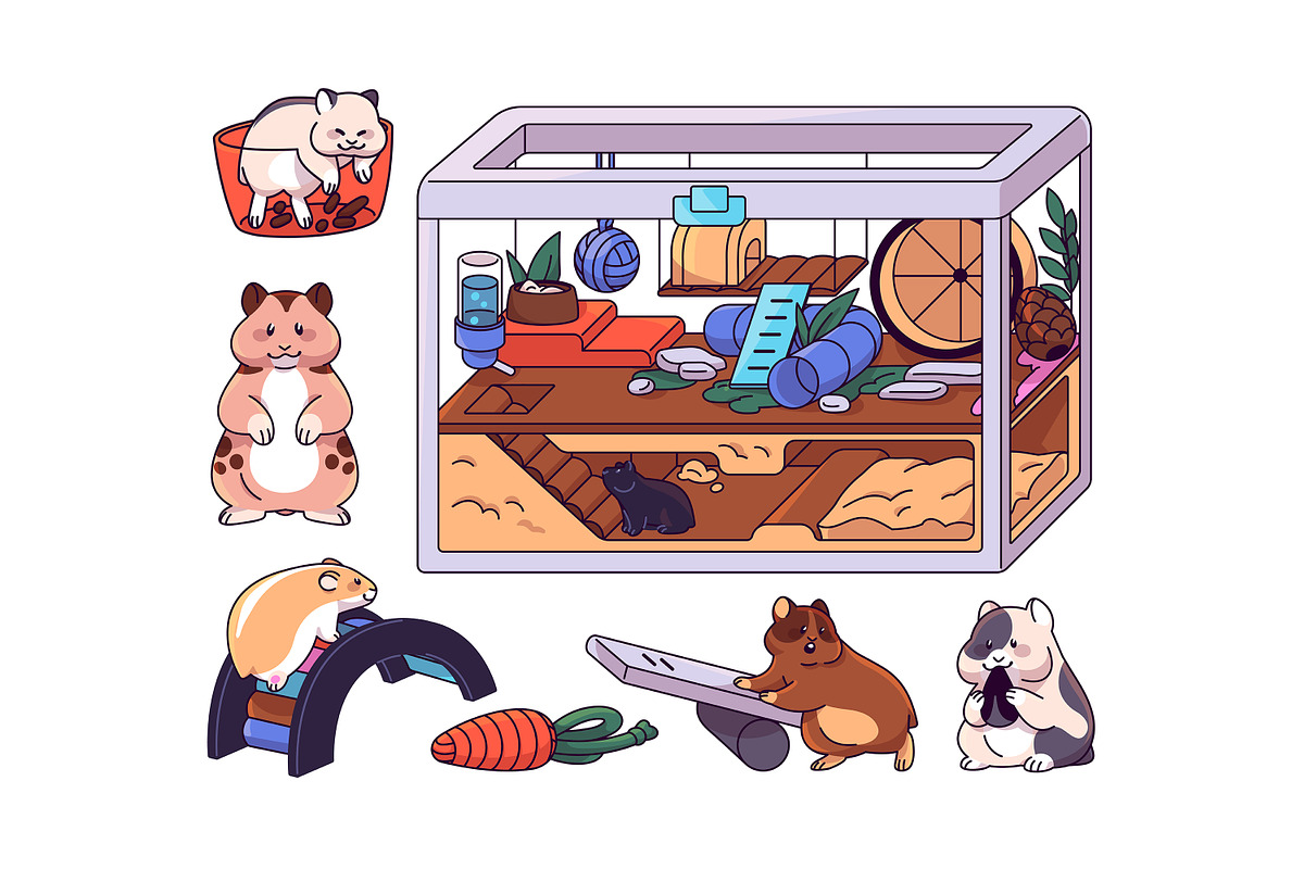 Cute hamster equipment set, pattern, an Animal Illustration by PaperTrident (Photo 2 of 5)