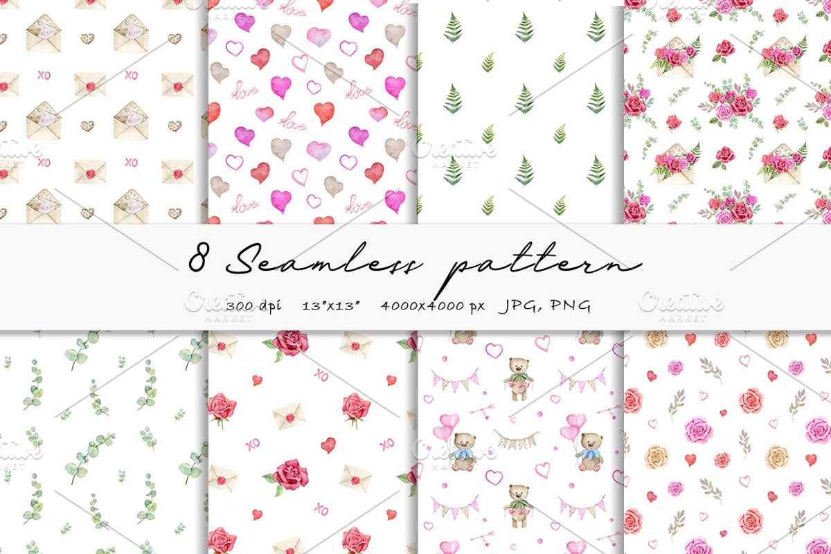 Valentine Day clipart Watercolor set, a Texture Illustration by Daryartsy (Photo 7 of 10)