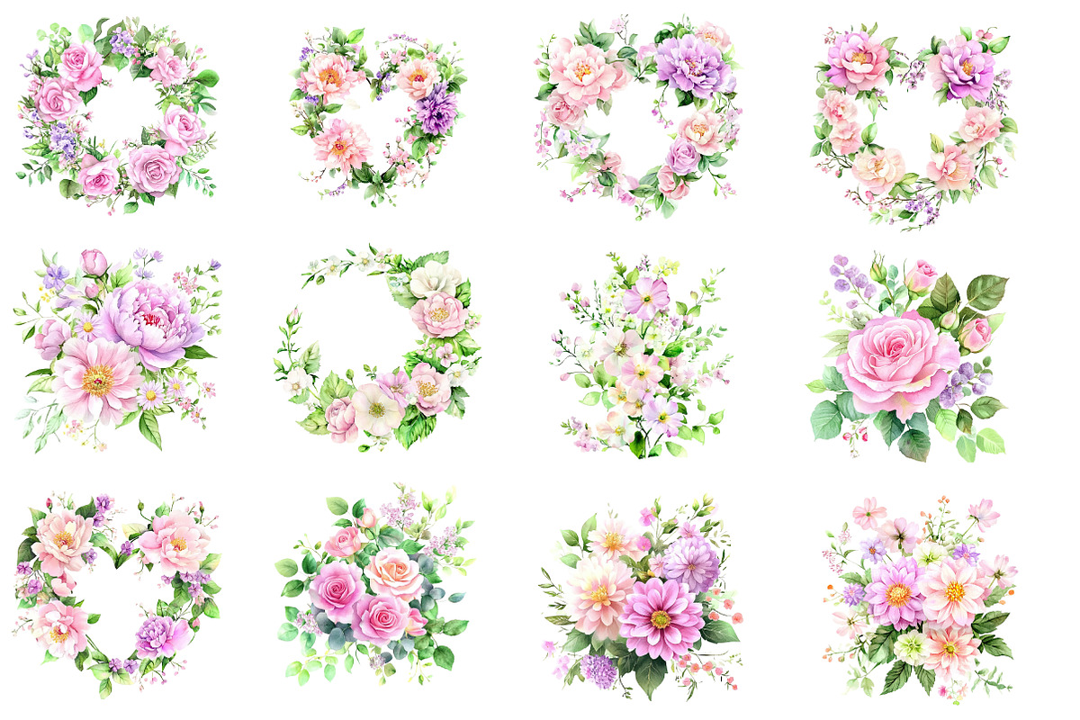 Pink blush Floral watercolor clipart, an Illustration by Designworld (Photo 4 of 5)