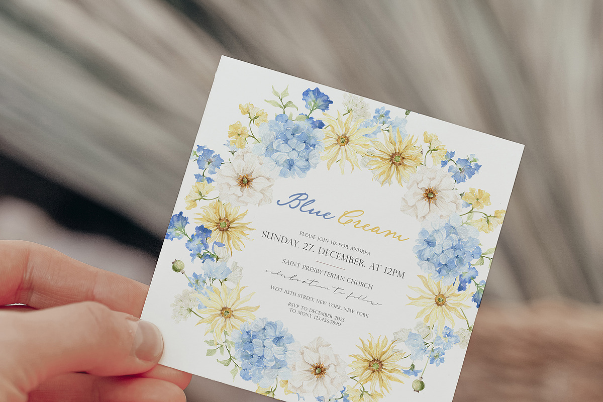 Watercolor Clipart-Blue Cream Floral, a Decorative Illustration by Beigetime (Photo 4 of 16)