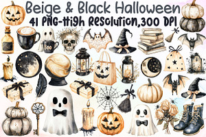Beige & Black Halloween Clipart, an Illustration by Sublimation Artist