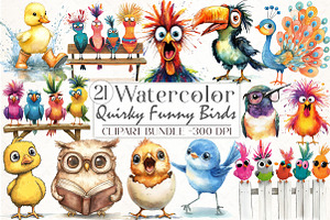 Cute Quirky Funny Birds Clipart, an Illustration by Libby Wishes