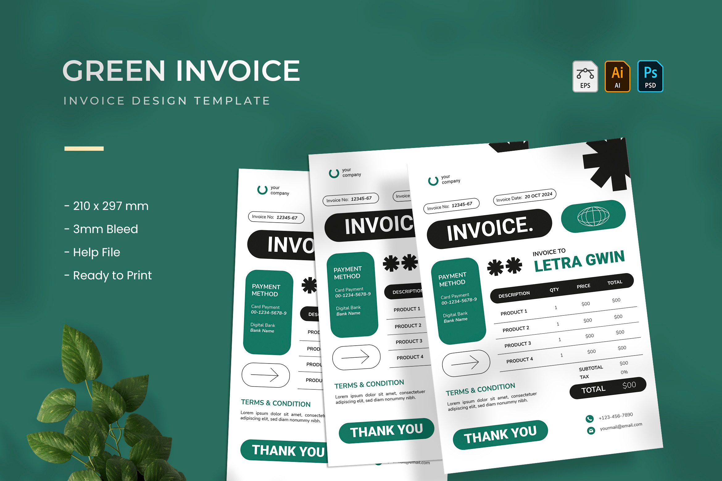 Green - Invoice, a Print Template by VUNIRA
