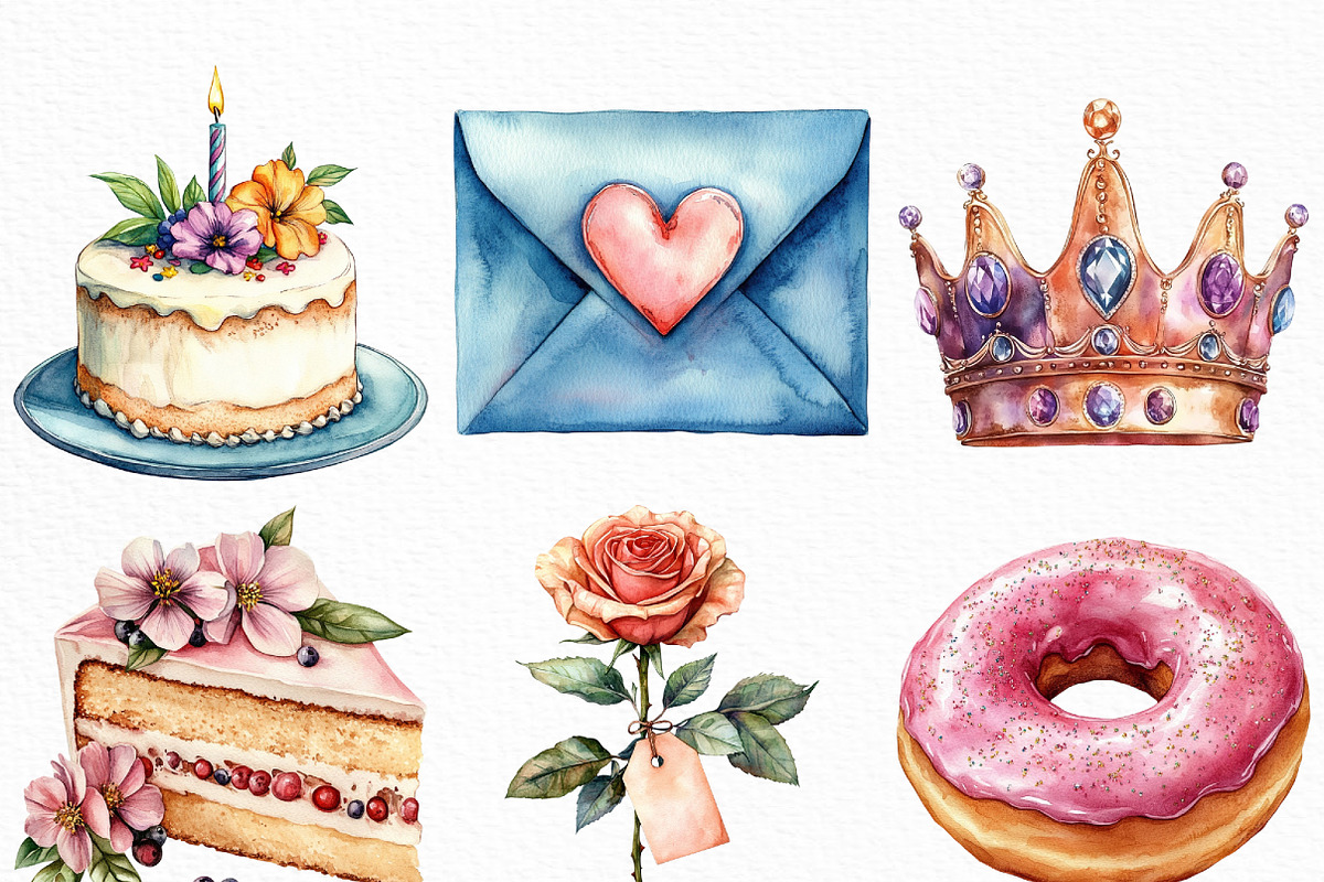 Watercolor Woman’s Birthday Clipart, an Illustration by Craft Nest (Photo 5 of 6)