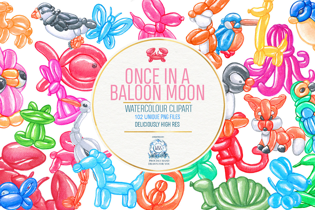 Balloon Animals Watercolor Bundle102, an Animal Illustration by LilyBoo Clipart (Photo 1 of 6)