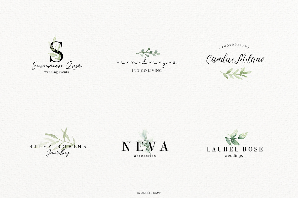 Premade Logos watercolor greenery, a Branding & Logo Template by Angele Kamp (Photo 9 of 10)