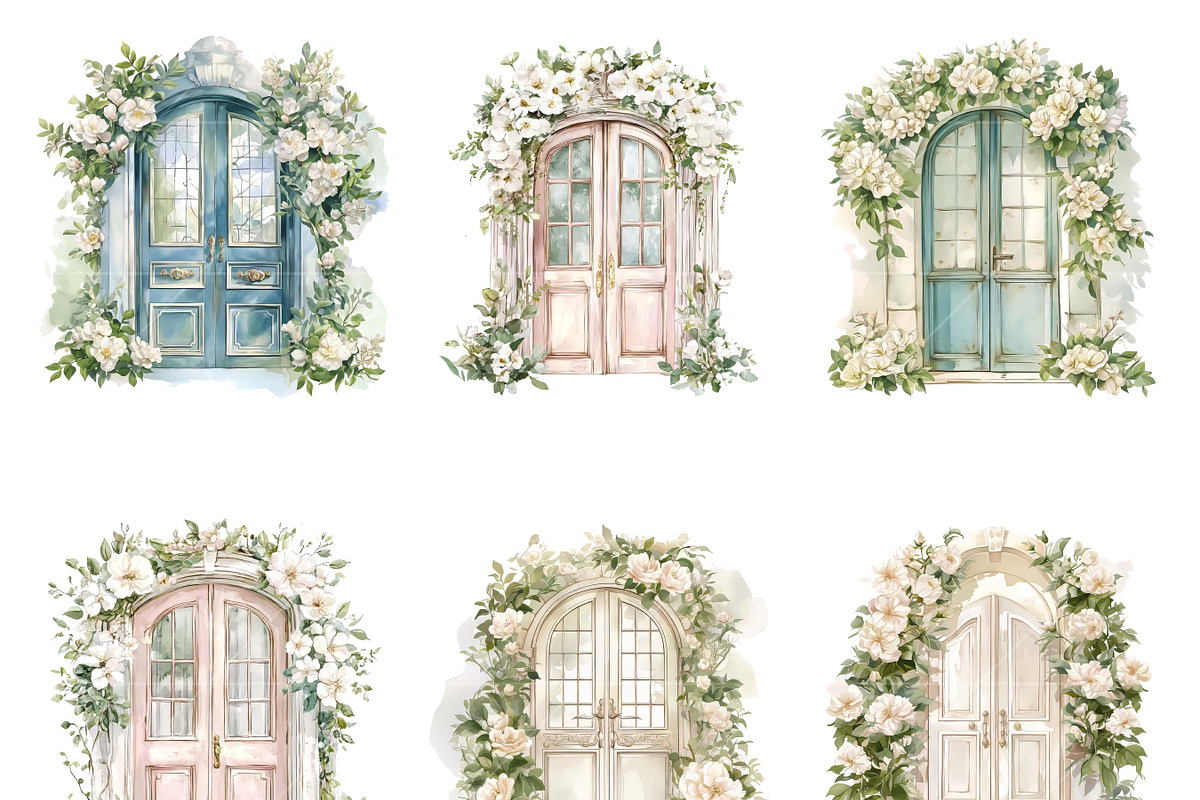 White Flowers Doors Clipart Bundle, a Decorative Illustration by Design Scotch (Photo 6 of 8)
