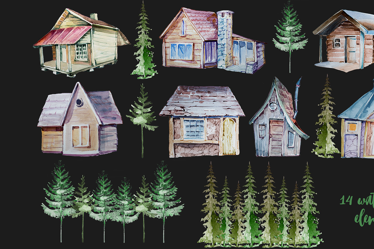 Watercolor Forest House Clipart, a Seasonal Illustration by ArtCreationsDesign (Photo 2 of 3)
