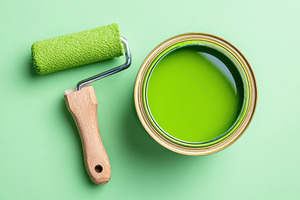 Bright green paint and roller on light green background, an Arts & Entertainment Photo by AlyaAnd