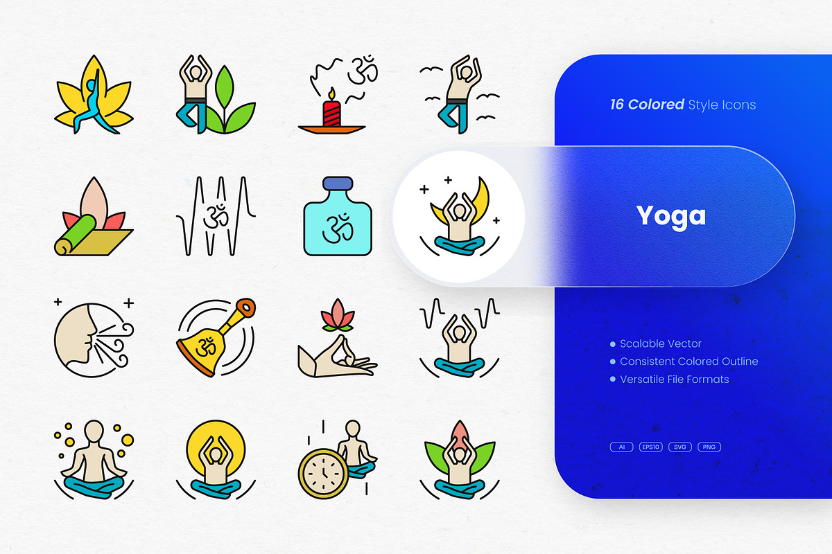Yoga Colored Icons, an Outline Icon by cidcud_graphic