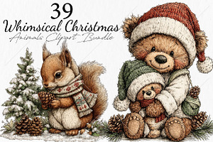 Whimsical Christmas Animals Clipart, a Seasonal Illustration by Canvas Craft