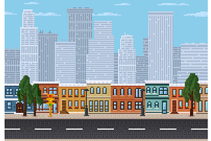 Pixel Cityscape, 8 Bit Landscape