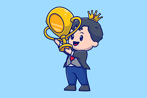 Cute Man with Crown Holding Trophy, a Person Illustration by Catalyst Labs