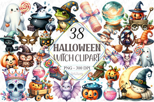 Cute Halloween Witch Clipart Png Bun, a Graphic by designcity5
