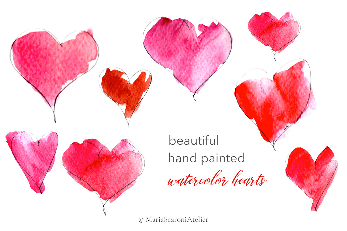 Watercolor Hearts, a Decorative Illustration by MariaScaroniAtelier (Photo 4 of 6)