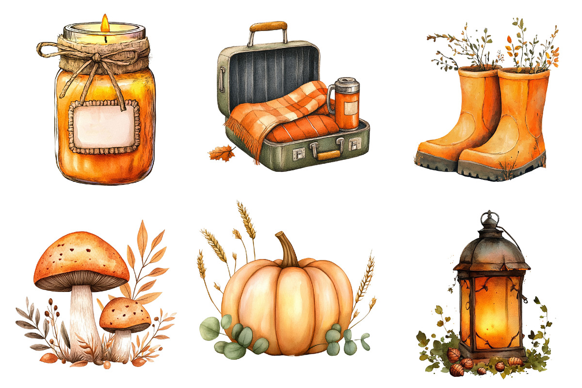 Burnt Orange Autumn Clipart, an Illustration by Watercolor design (Photo 3 of 5)