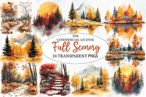 Watercolor Fall Scenery Clipart, a Seasonal Illustration by Designworld