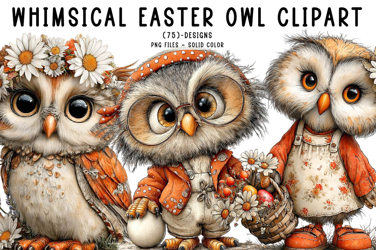 Whimsical Easter Owl Clipart, an Illustration by CreationArt (Photo 1 of 7)