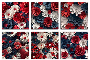 Patriotic 3D Flowers Digital Paper