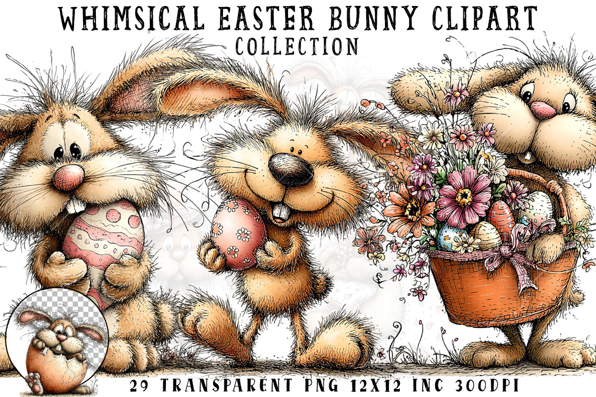 Whimsical Easter Bunny Clipart, an Illustration by OK Design (Photo 1 of 6)