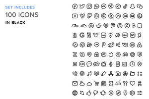 100 Minimalist App Icons / Black