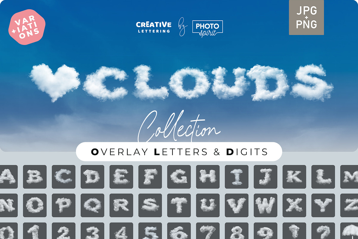 Cumulus Clouds Letters Overlays, a Symbol Font by PhotoSpirit (Photo 1 of 8)