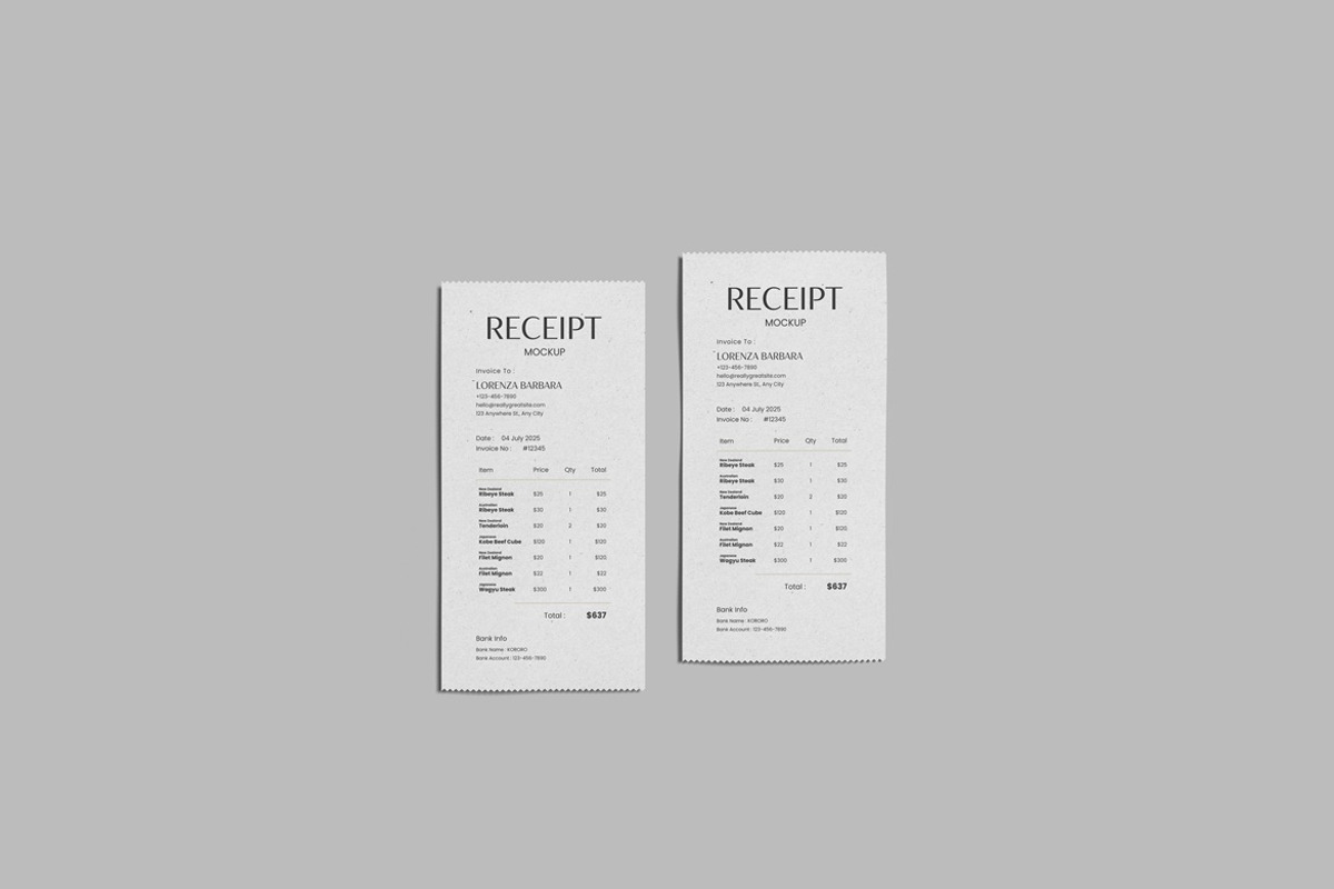 Receipt Mockup, a Books & Magazine Mockup by Graphic Deal (Photo 2 of 6)
