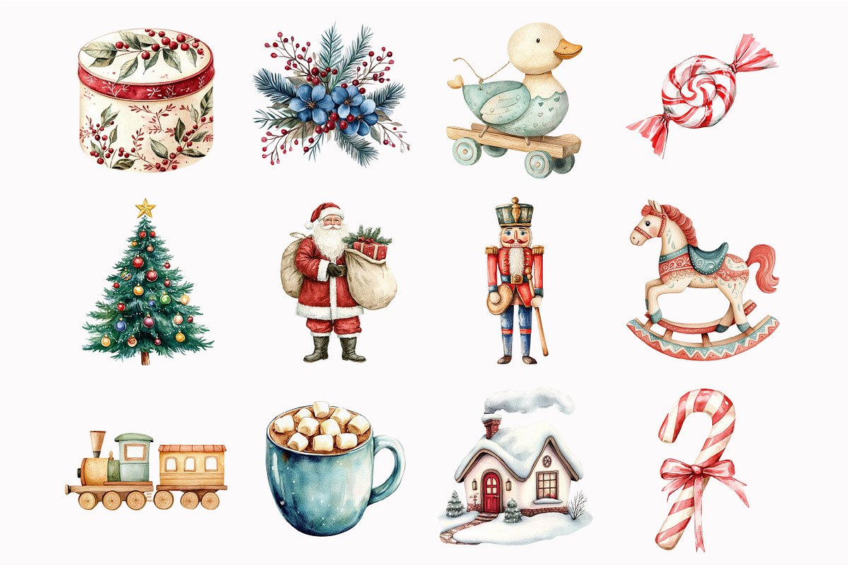 Retro Christmas Clipart Bundle, an Illustration by Design Market (Photo 3 of 5)