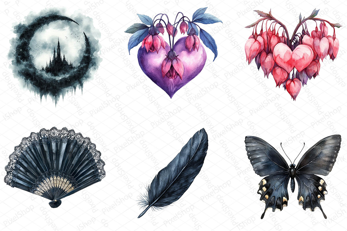 Watercolor Gothic Reverie Clipart Bu, an Illustration by DreamPrint404 (Photo 3 of 7)