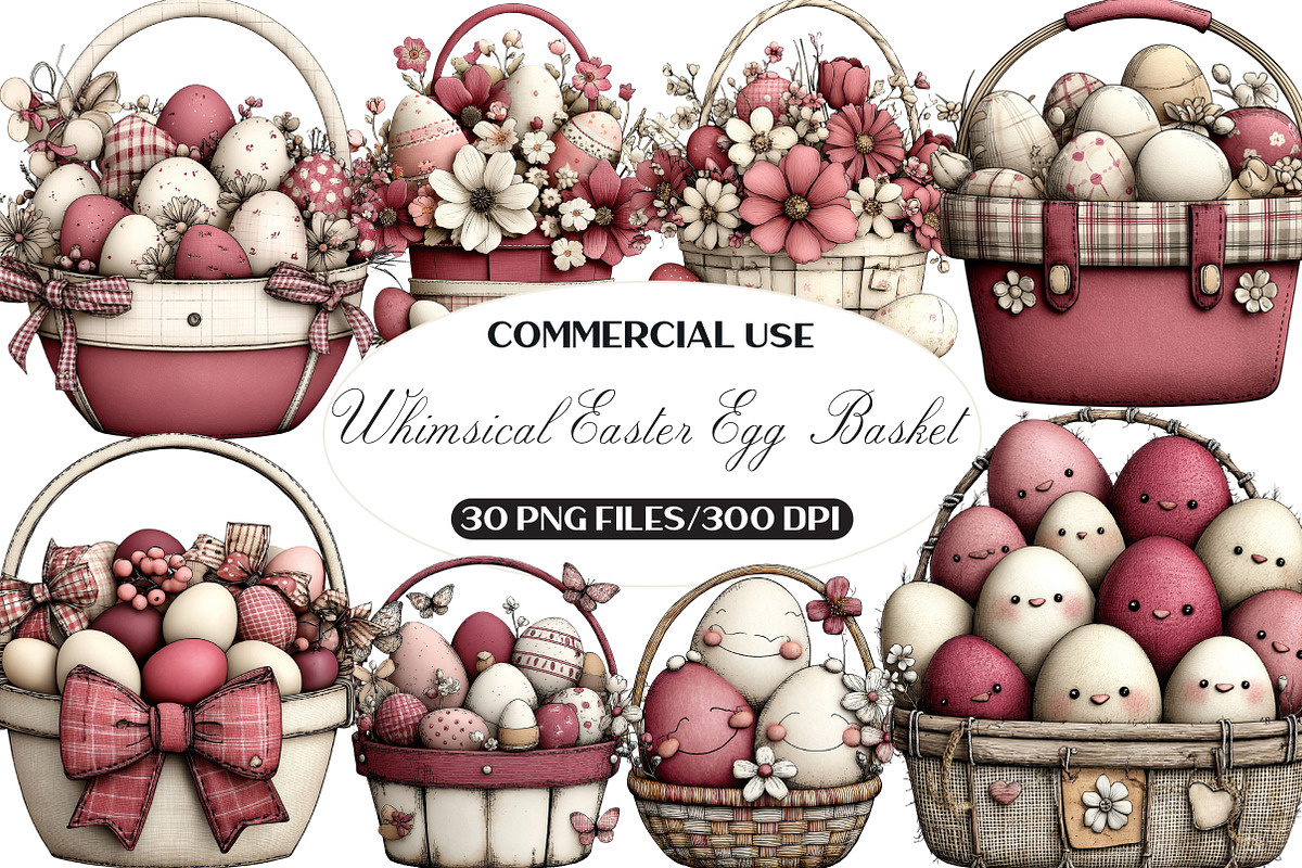 Whimsical Easter Egg Basket Clipart, an Illustration by Black Bird Studio (Photo 1 of 5)