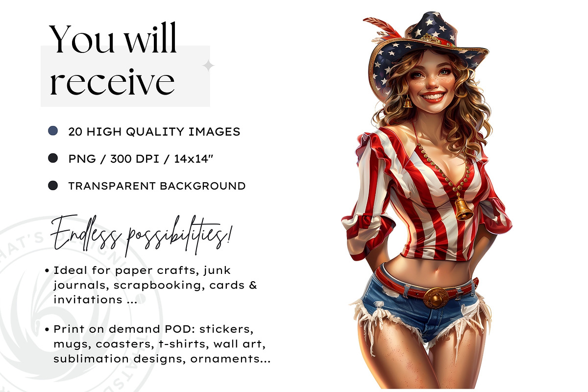 Patriotic Cowgirls Clipart Set, a Person Illustration by ThatsDesignArt (Photo 2 of 11)