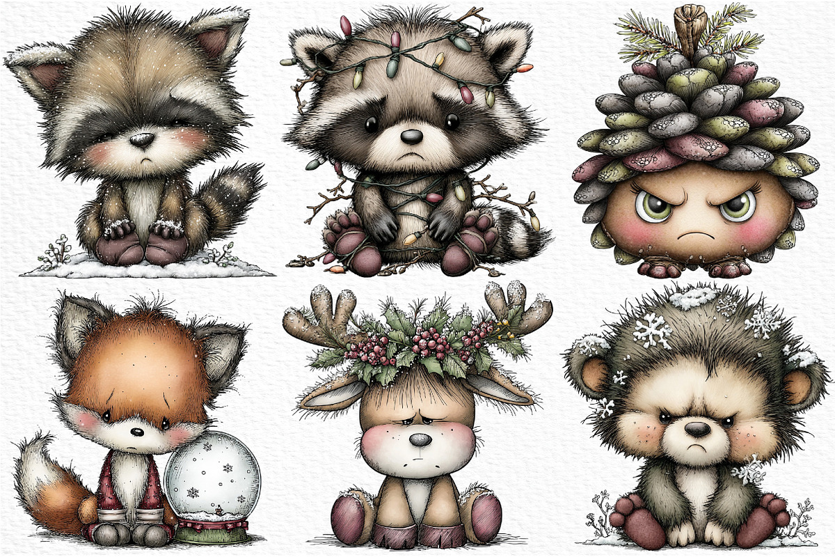 Grumpy Christmas Forest Clipart, an Illustration by Craft Nest (Photo 4 of 6)