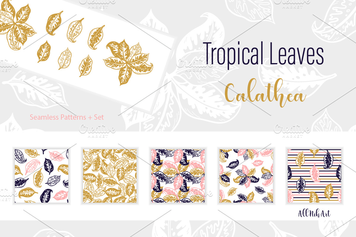 Tropical Leaves Patterns & Set, a Pattern Graphic by AllNikArt (Photo 1 of 3)