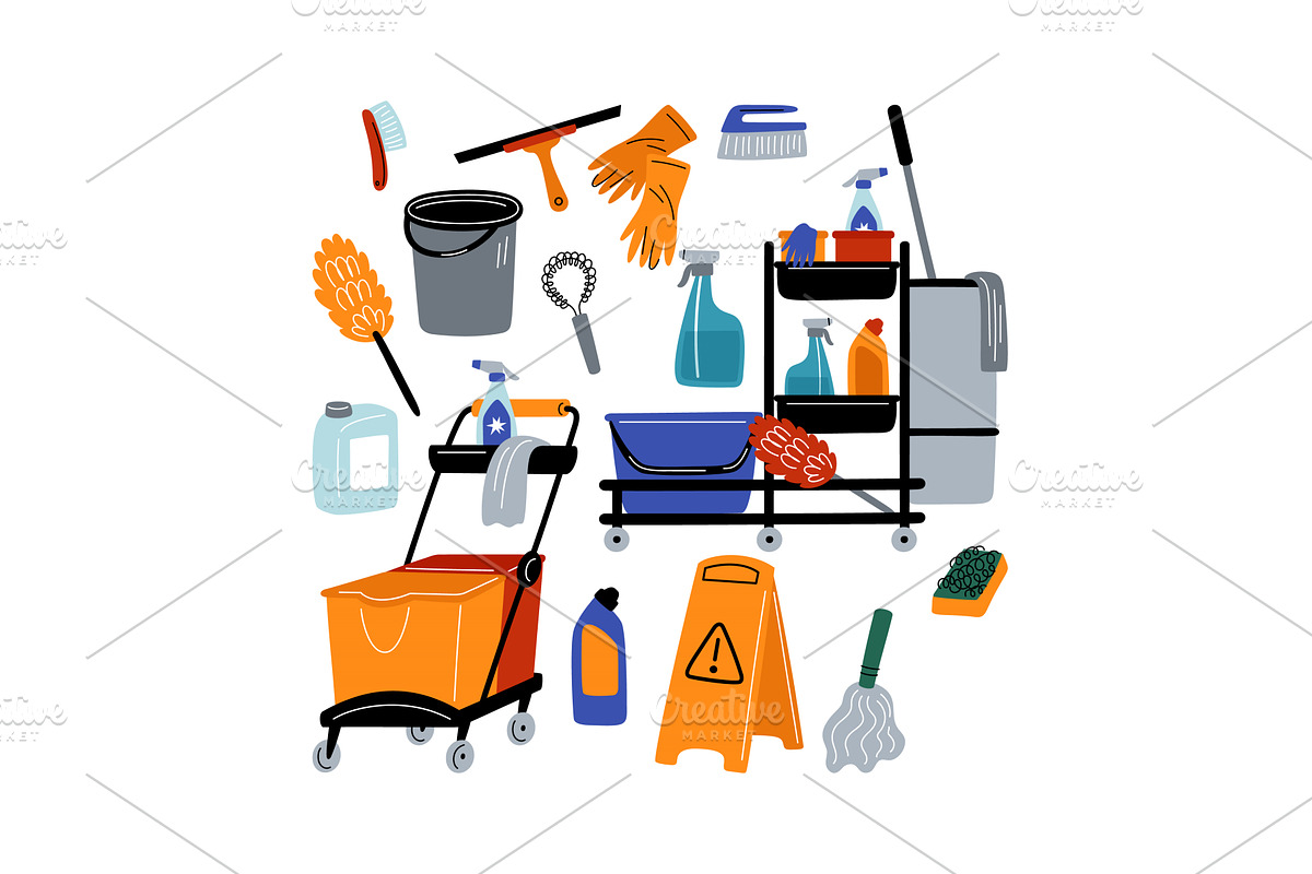 Cartoon cleaning service equipment, an Object Illustration by Vectorbuum