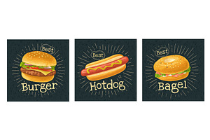 Burger, bagel and hotdog. Vector, an Object Illustration by MoreVector