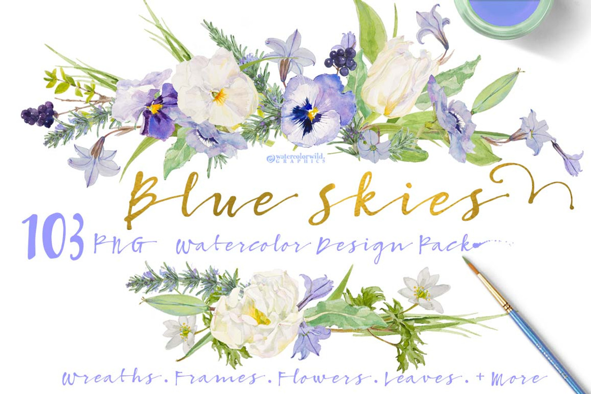 Watercolor Design Pack-Blue Skies, an Illustration by watercolorwild.graphics (Photo 1 of 11)