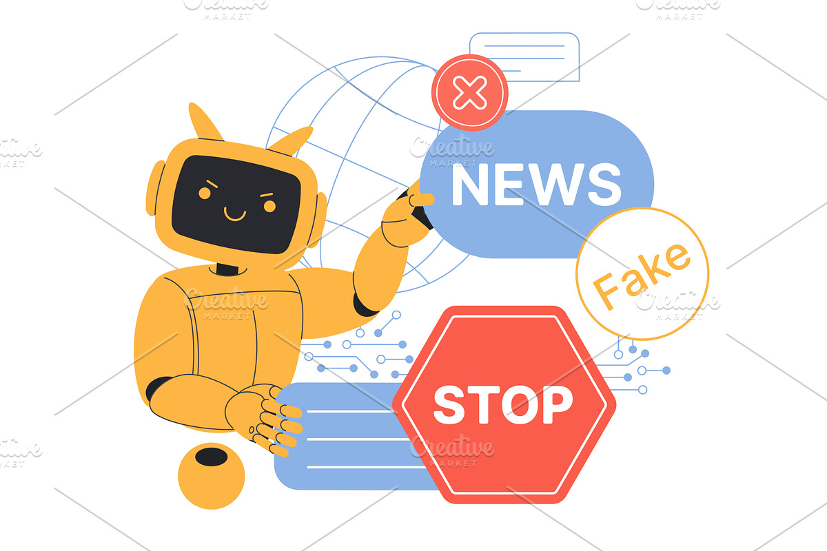Stop ai generated fake news protest, a Technology Illustration by Lemberg Vector